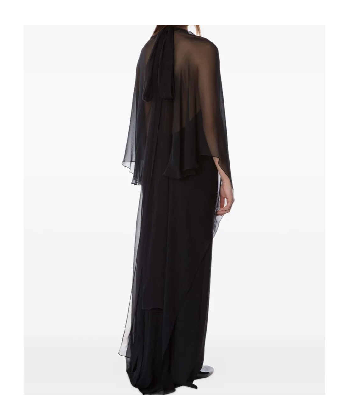 Alberta Ferretti Chiffon Cape Gown In Black