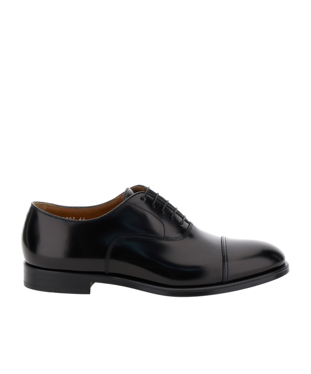 Doucal's Blue Oxford Shoes In Brushed Leather With Toe Cap In Black