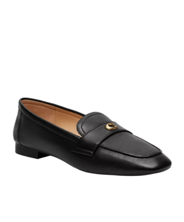 Coach Sculpted C Black Leather Loafers In Black