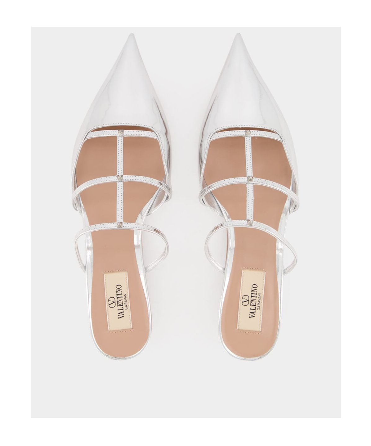 Valentino Mules Rockstud Aus Metallic-leder In White