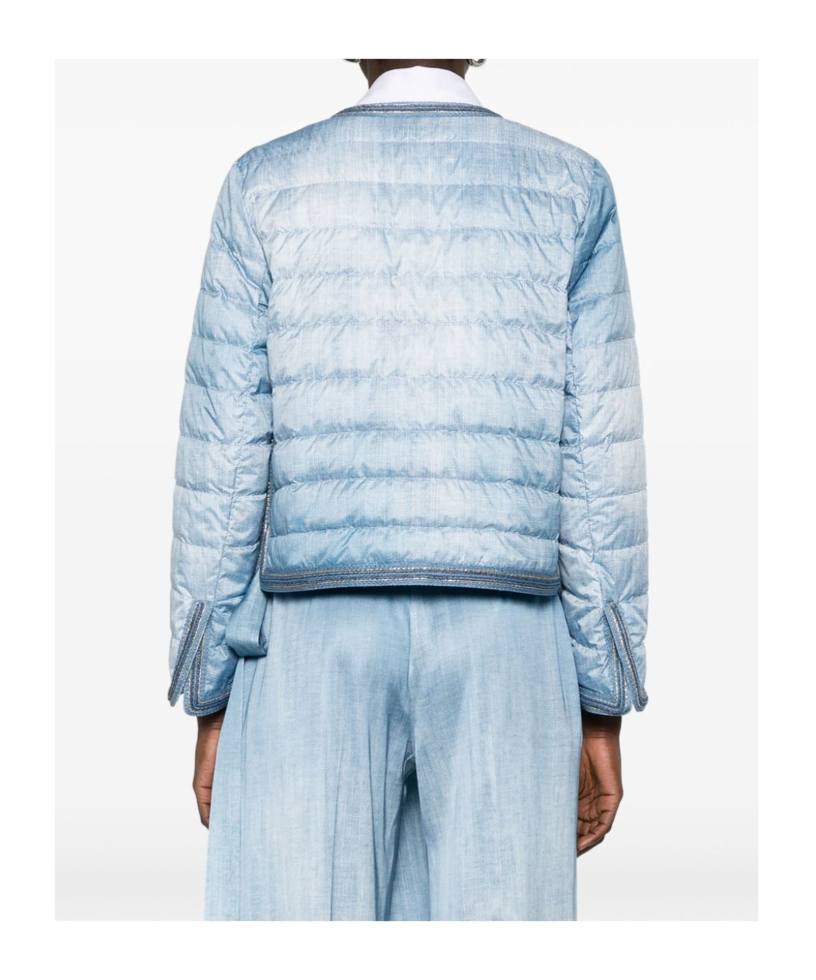 Ermanno Scervino Long Sleeve Quilted Downcoat With Denim Look In Blue