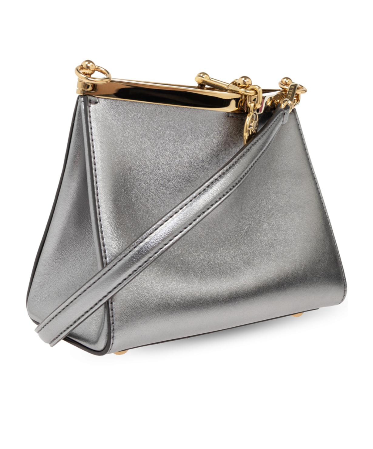 Etro Logo Charm Metallic Shoulder Bag In Gray