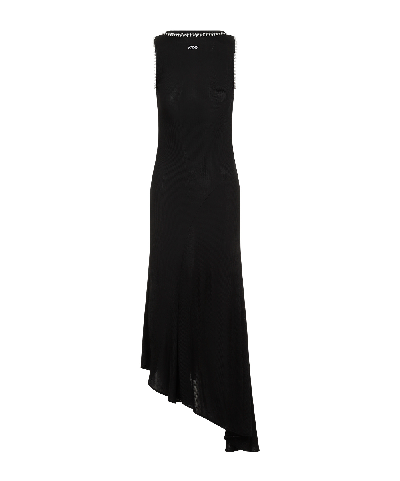 Off-white Black Light Ribbed Embroidered 20s Long Dress In Black