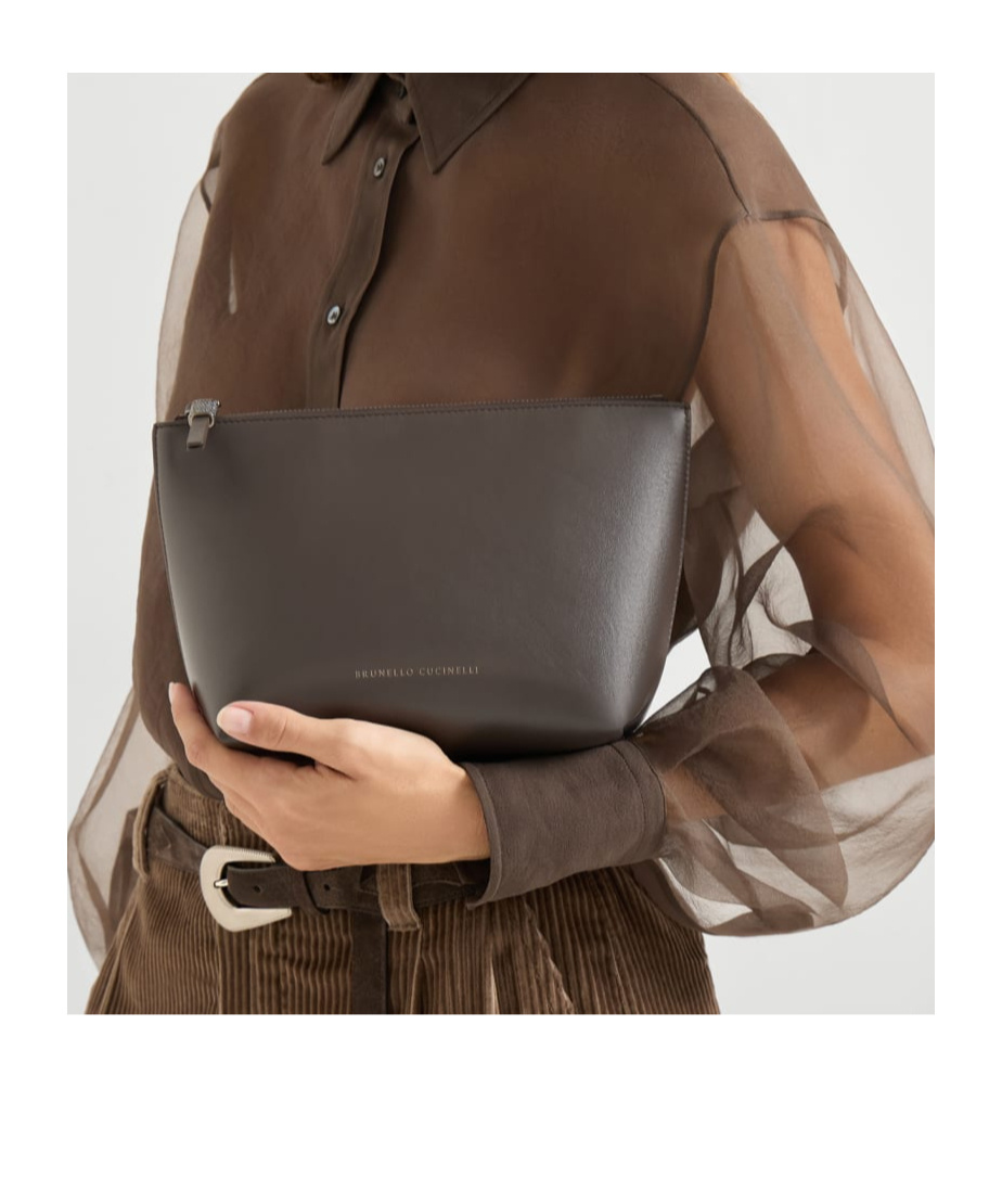 Brunello Cucinelli Shiny Calfskin Clutch With Pull Tab In Brown