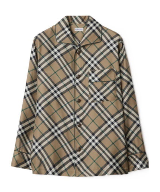 Burberry Check-pattern Silk Pyjama Shirt In Green