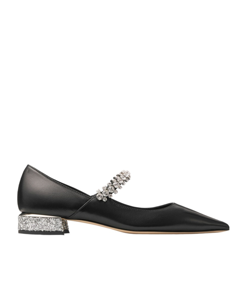 Jimmy Choo Nappa Leather Bing Ballerinas With Embellished Strap In Black