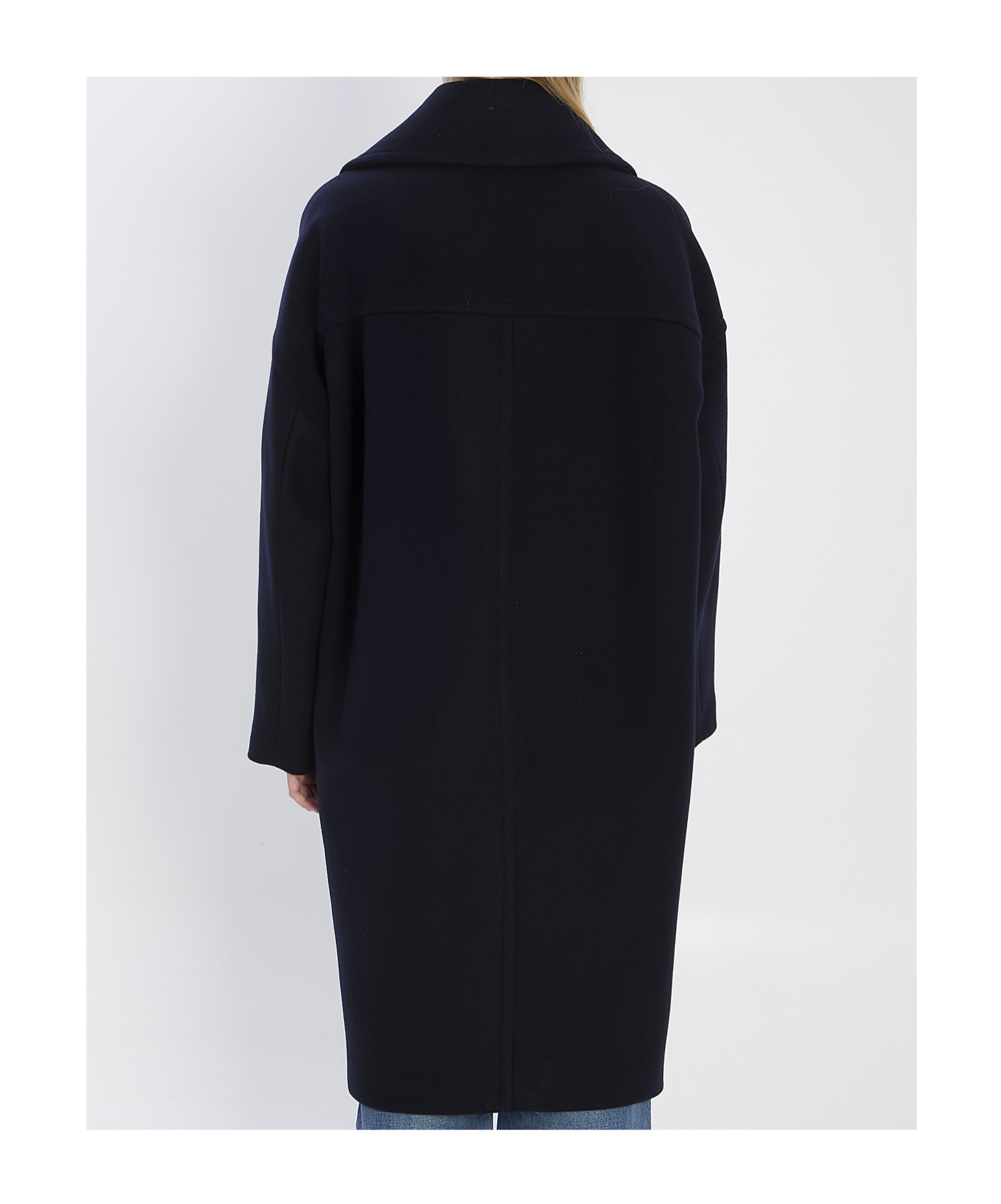 Celine Long Double-breasted Wool Peacoat With Notch Lapel In Blue