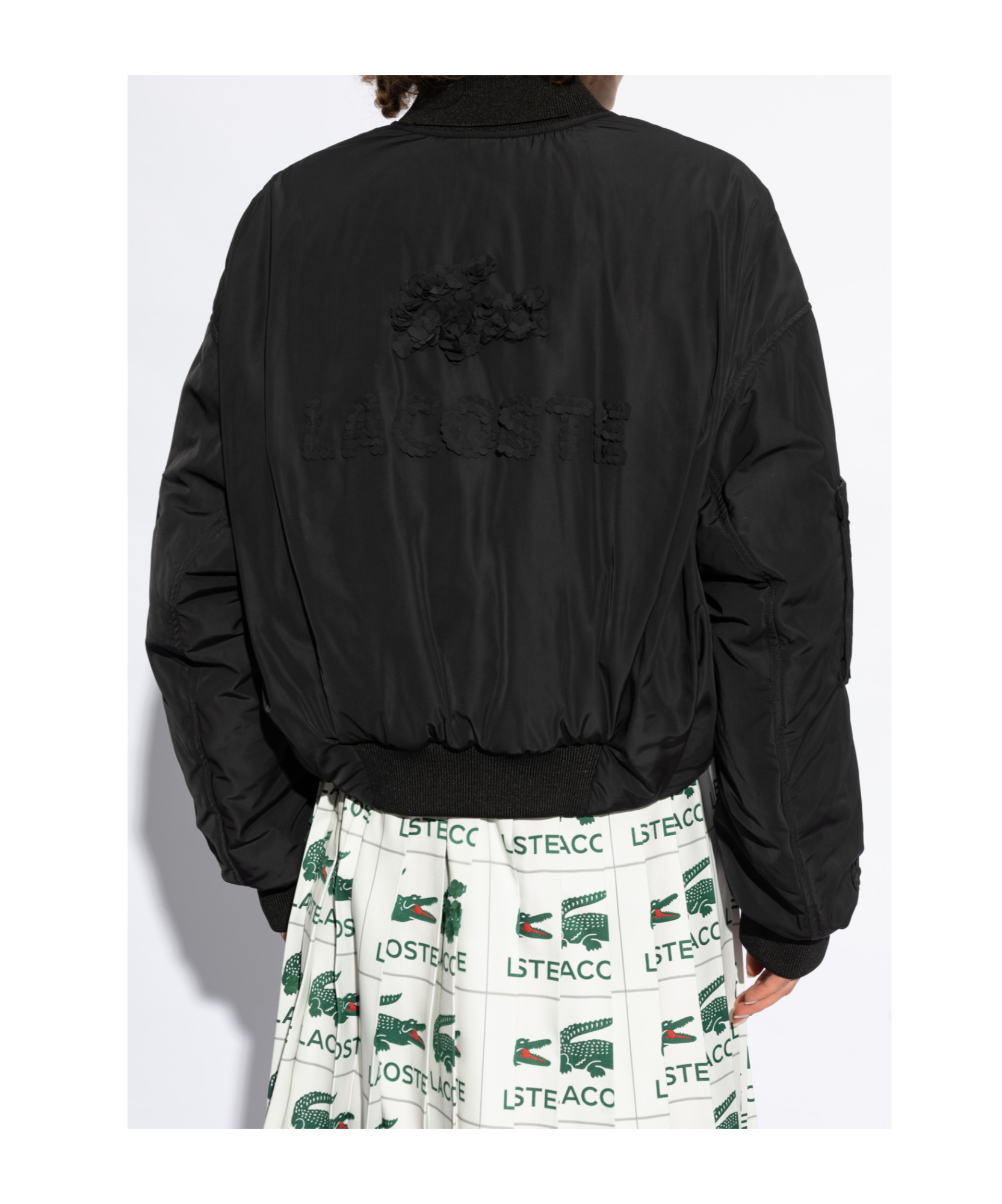 Lacoste Embroidered Bomber Jacket In Black