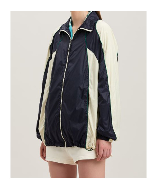 Palm Angels Curved Logo Colorblock Windbreaker In Black