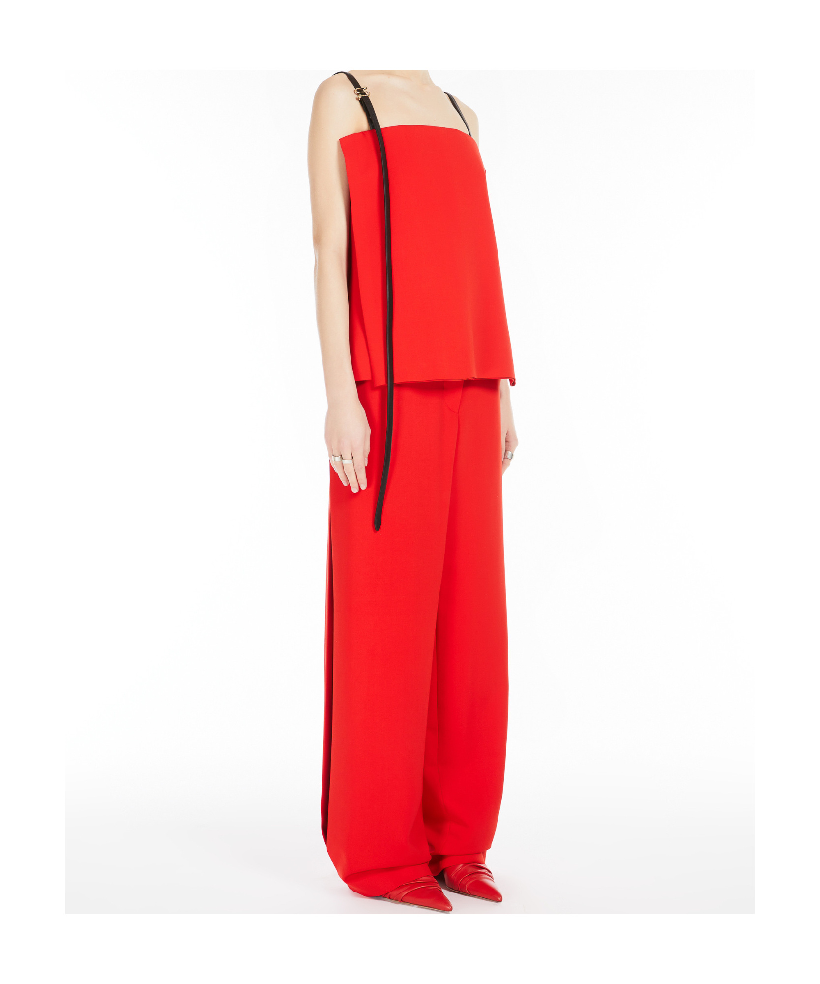 Sportmax Strapless Flared Crop Top With Leather Straps In Red