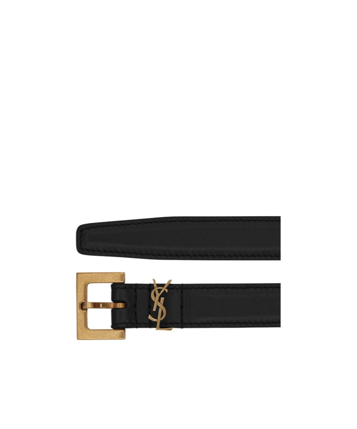 Saint Laurent Cassandre Thin Belt With Square Buckle In Box Leather Accessories In Black