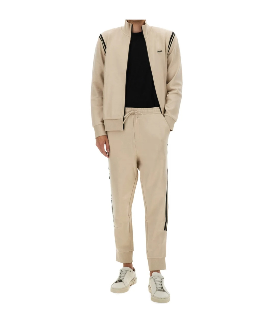 Hugo Boss Boss Zip-up Activewear Set With Contrasting Stripes In Neutral