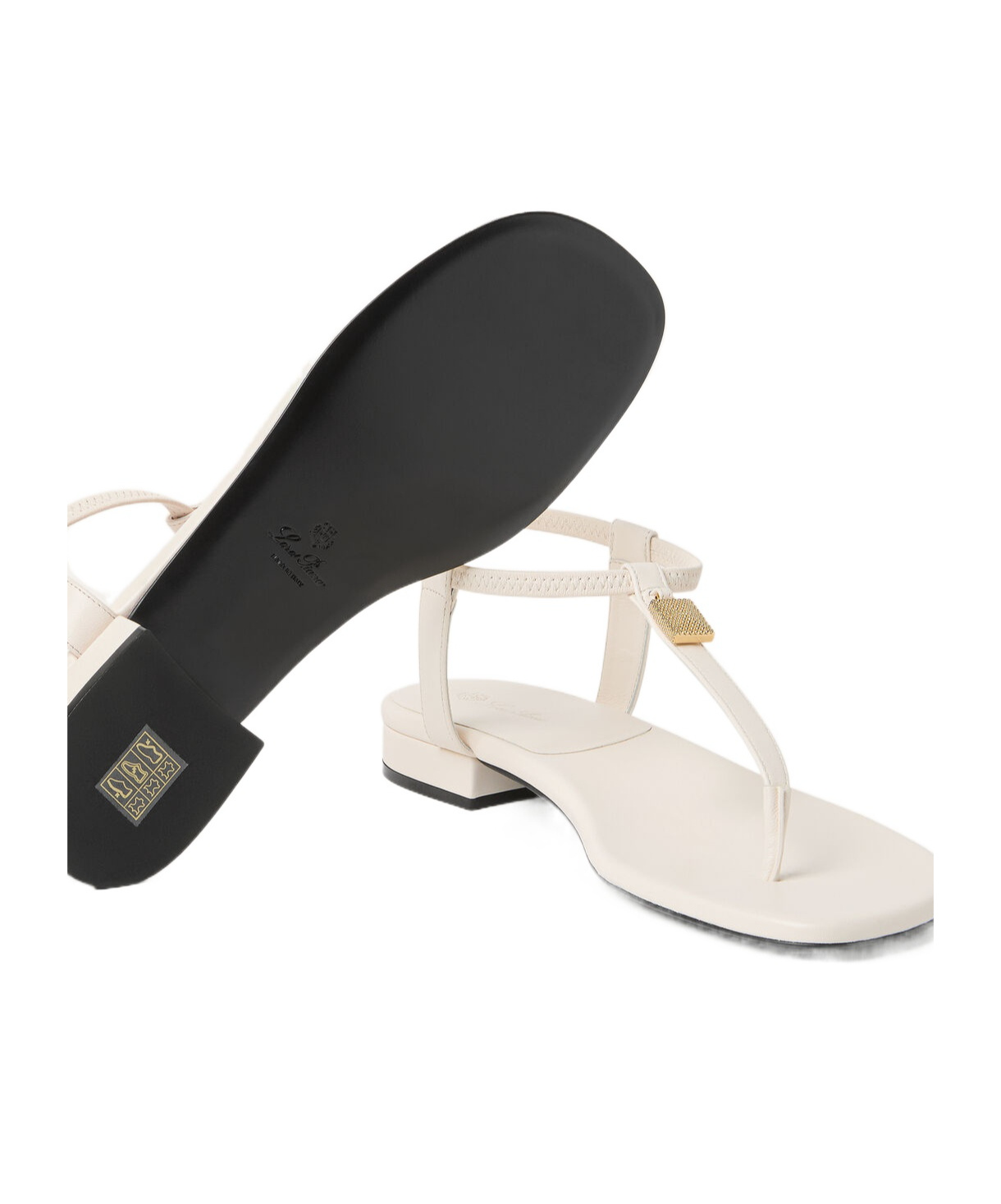 Loro Piana Mindil Embellished Leather Thong Sandals In Whispering White