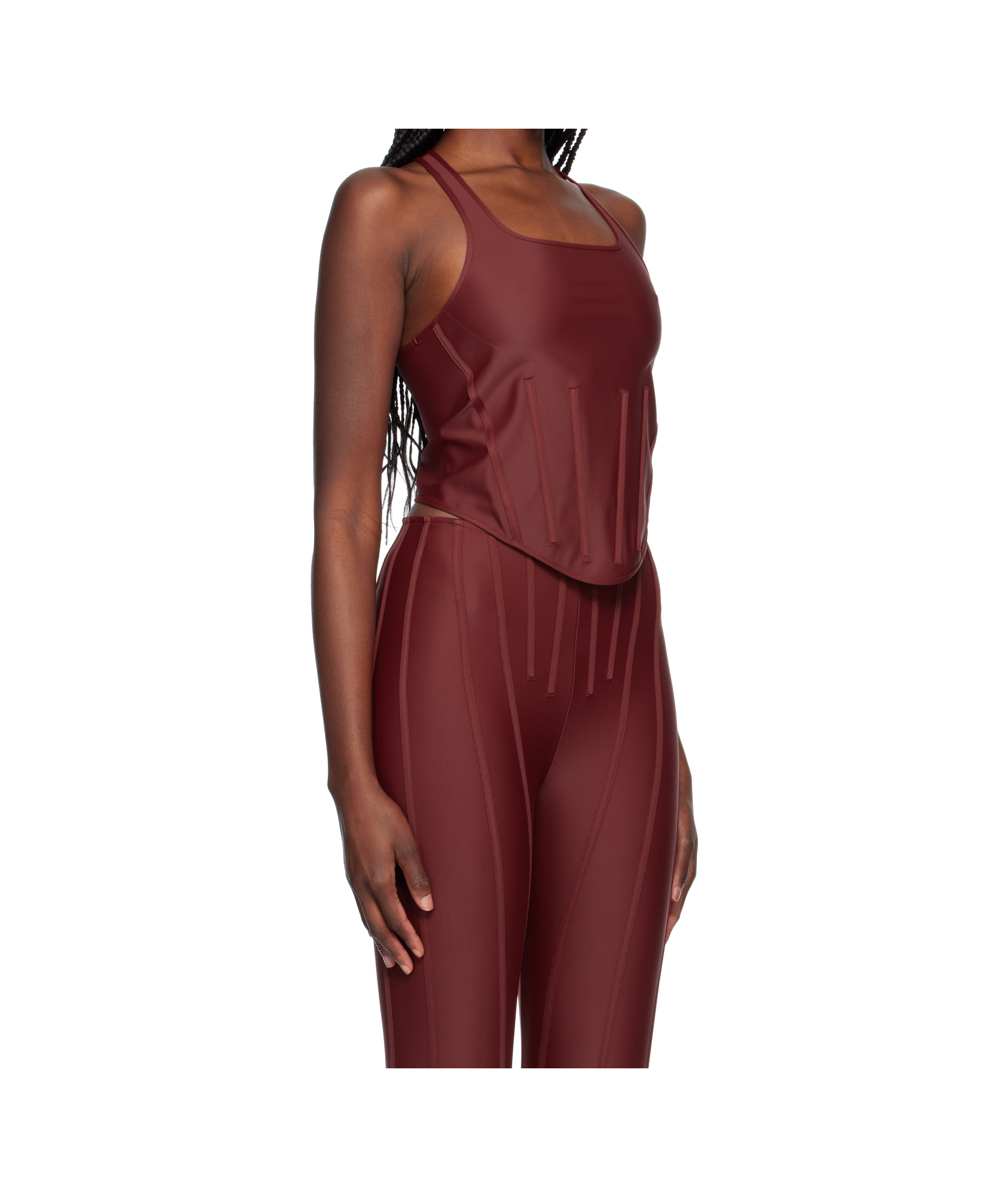 Mugler Red Corseted Tank Top In Brown