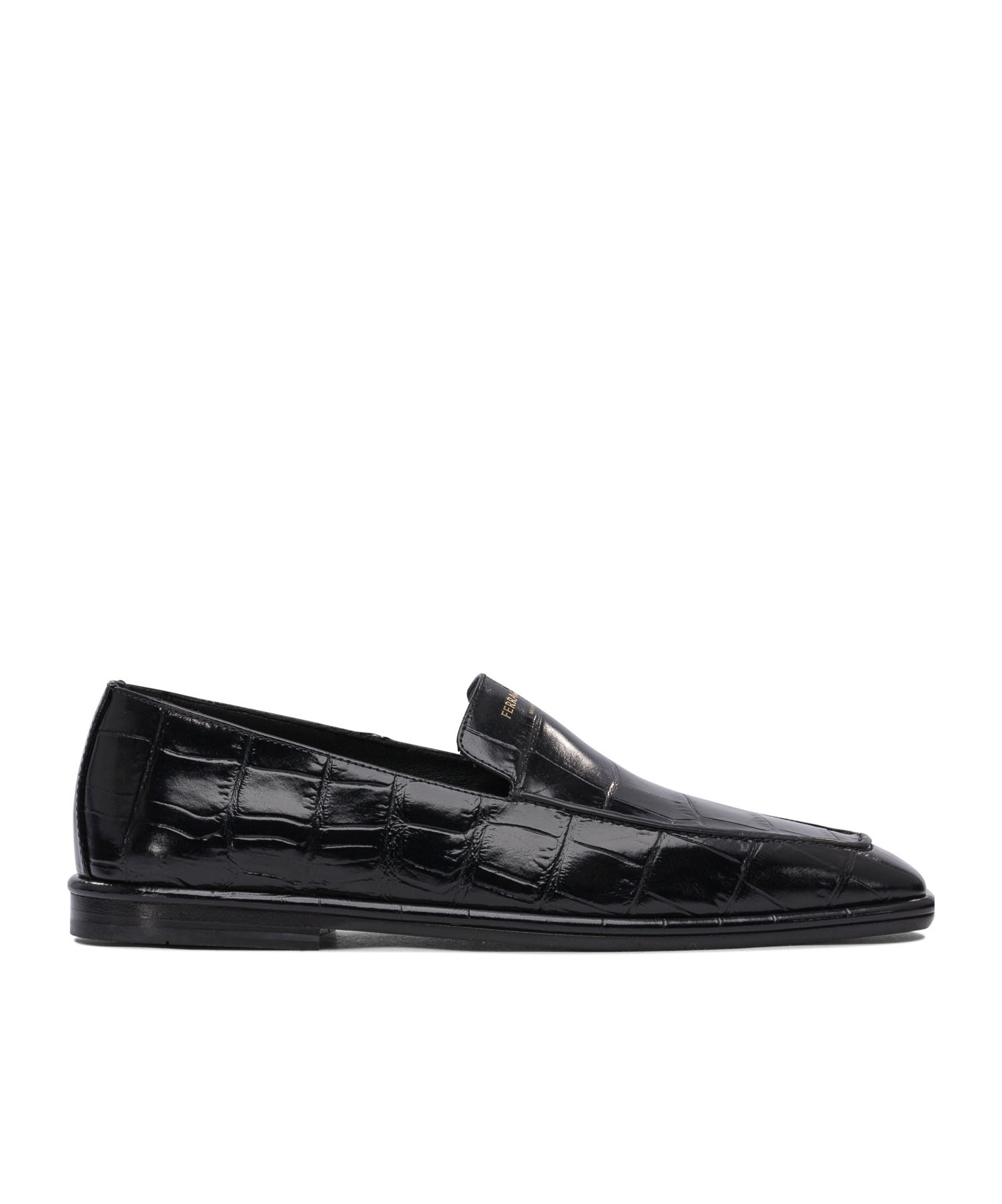 Ferragamo Brian Croc-embossed Leather Loafers In Black