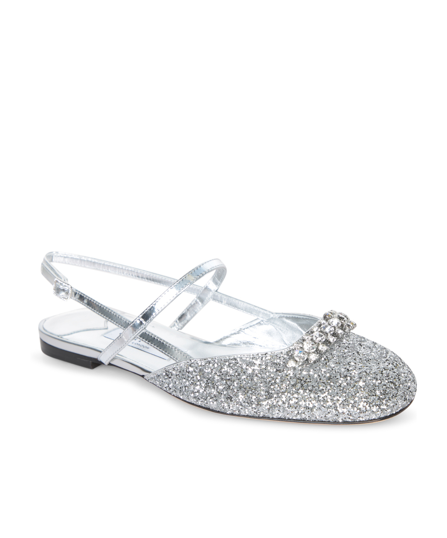 Jimmy Choo Glitter Pointed Toe Sandals With Embellished Detail In Silver