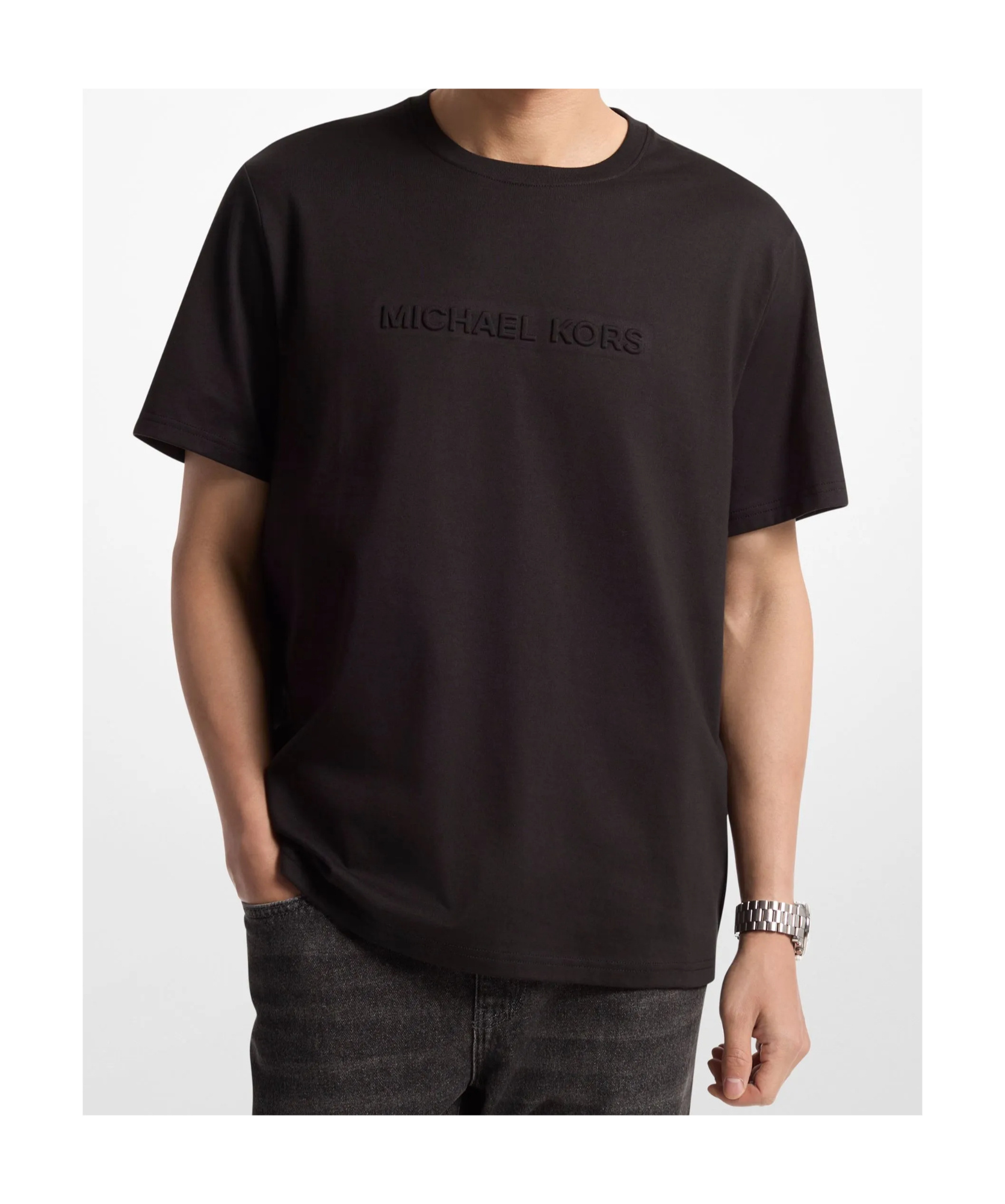 Michael Kors Logo Embossed Cotton T-shirt In Black