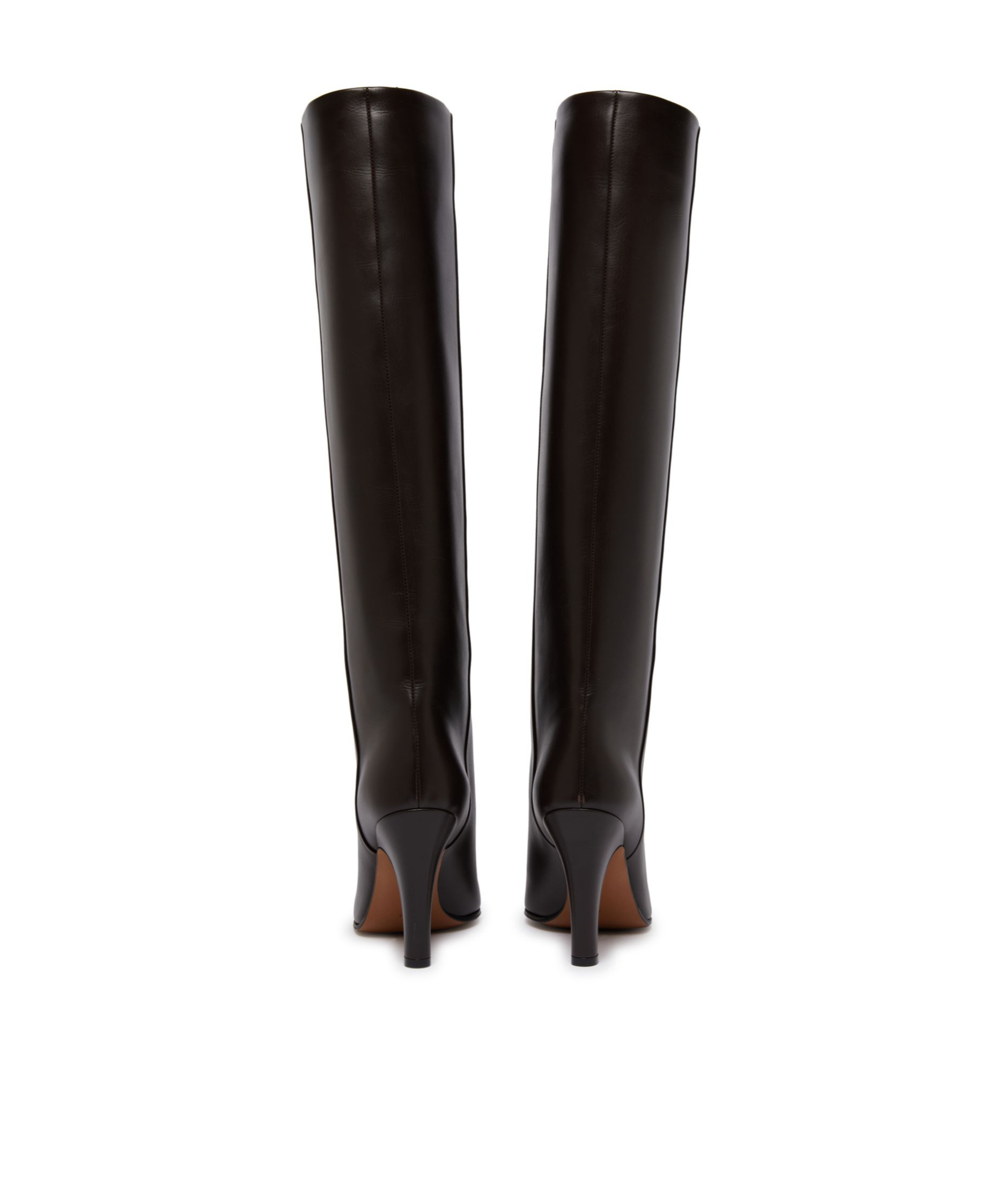 The Row Mona Leather Knee Boots In Lacquer Brown