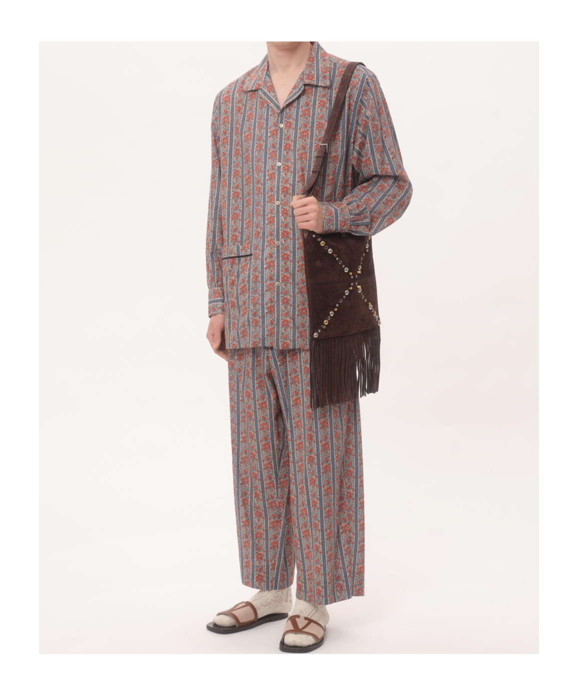 Valentino Voyage Imaginaire Print Straight Pants In Gray