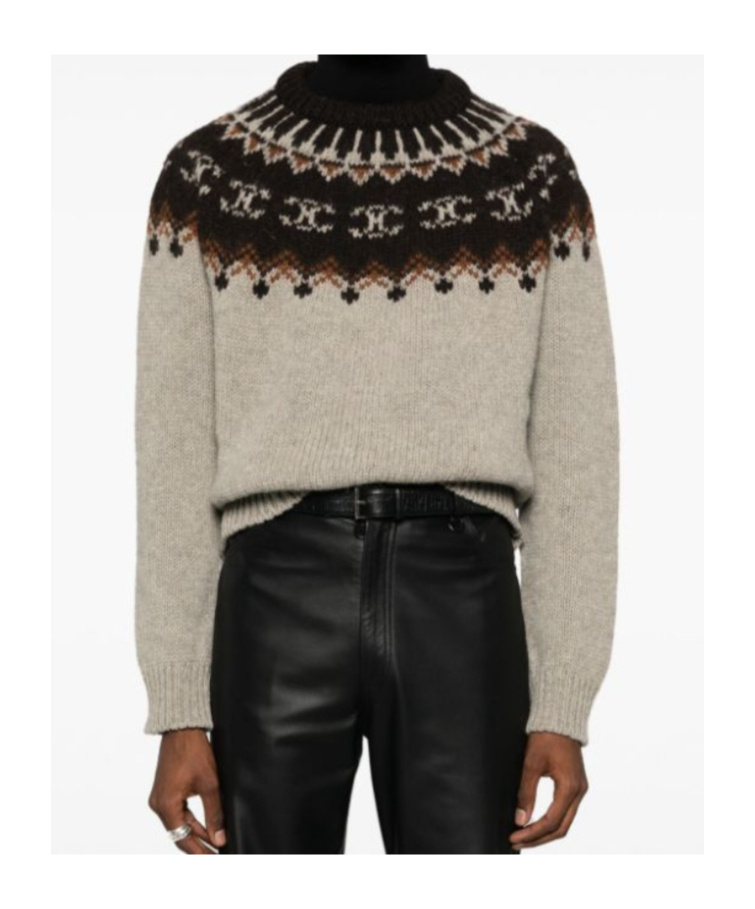 Celine Crew Neck Sweater In Triomphe Fair Isle Wool