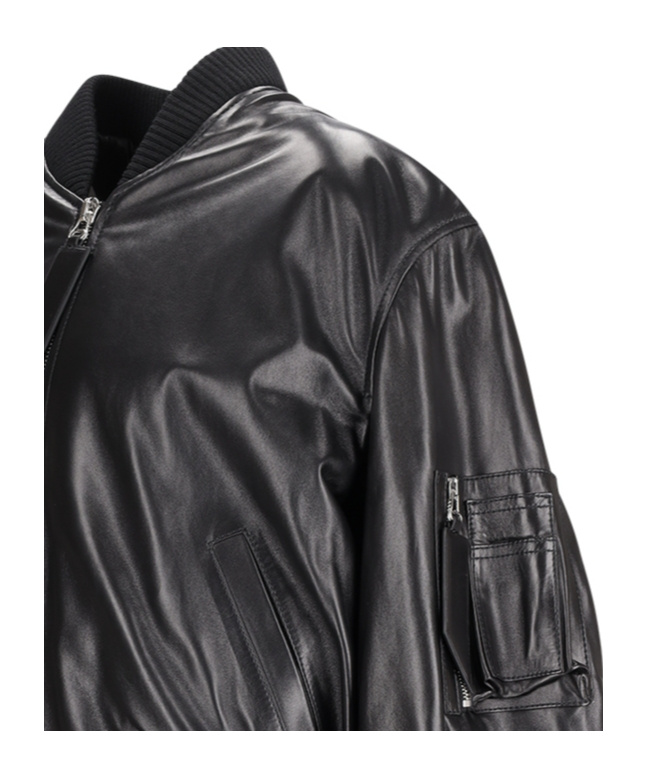 Attico Long-sleeved Leather Jacket In Black