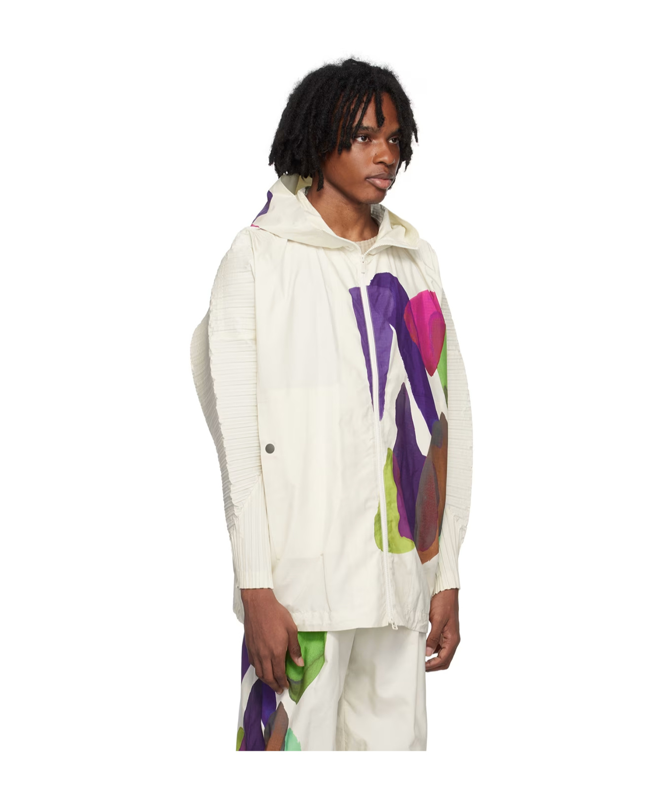 Issey Miyake Graphic Print Hooded Jacket In White