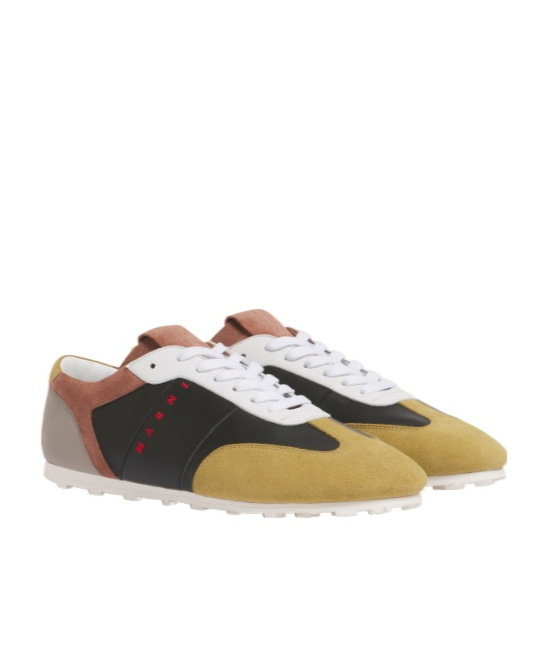 Marni Black Leather And Suede Sneakers In Multi