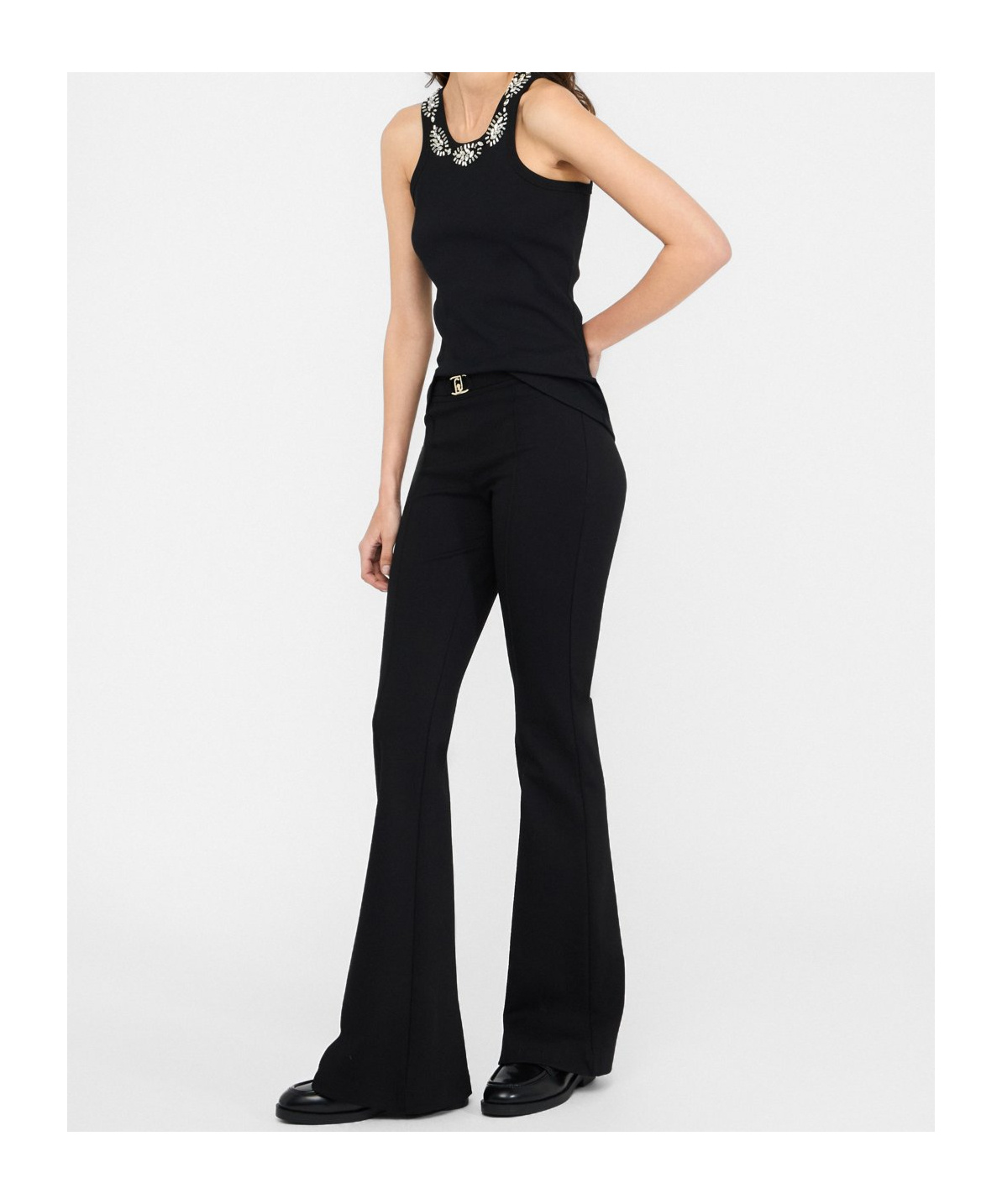 Liu •jo High Waist Flared Casual Pants In Black