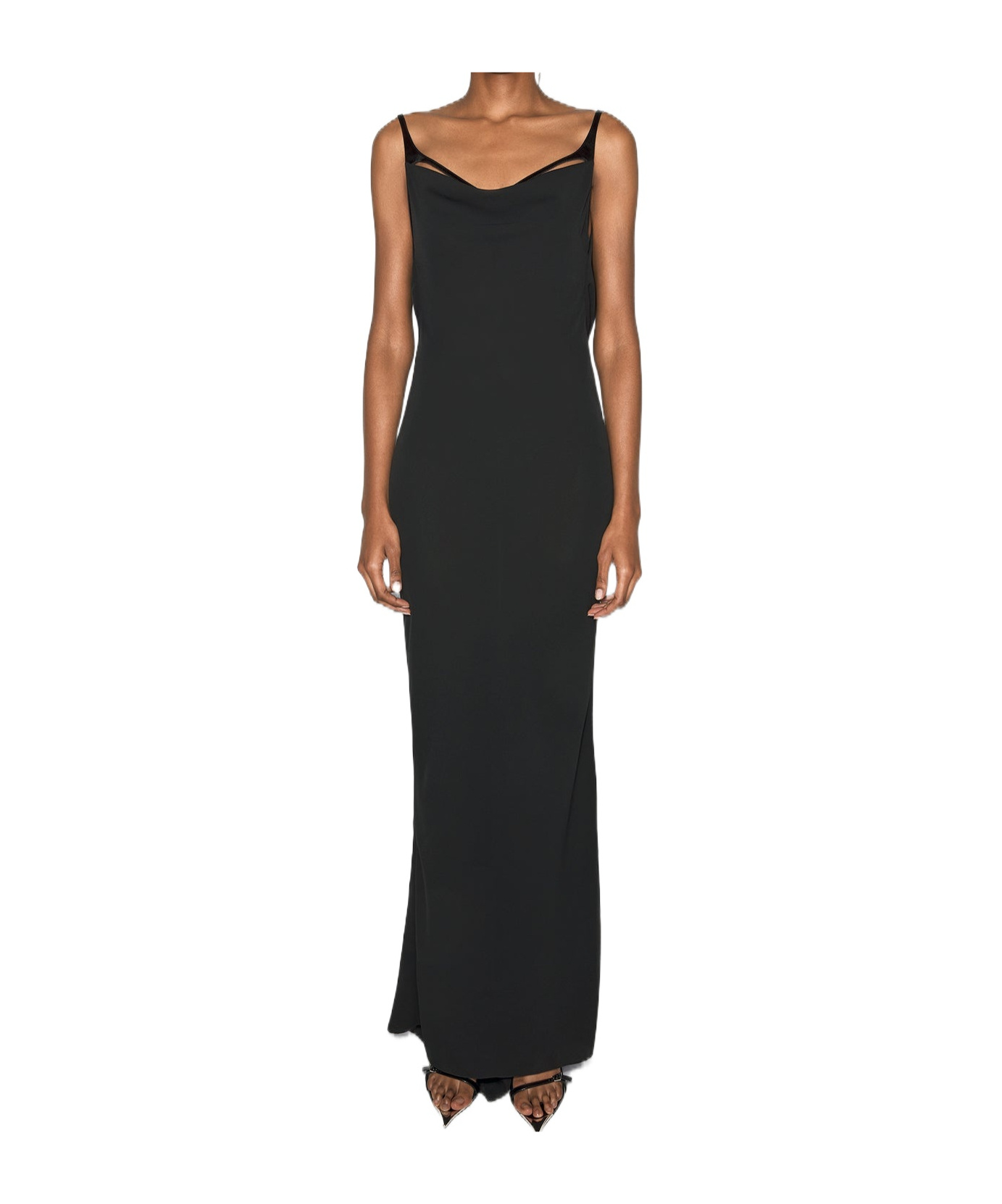 Mugler Harness Crepe Gown In Black