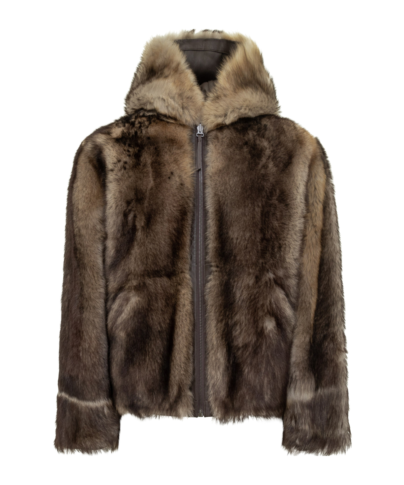 Yves Salomon Hooded Lamb Fur Jacket In Brown