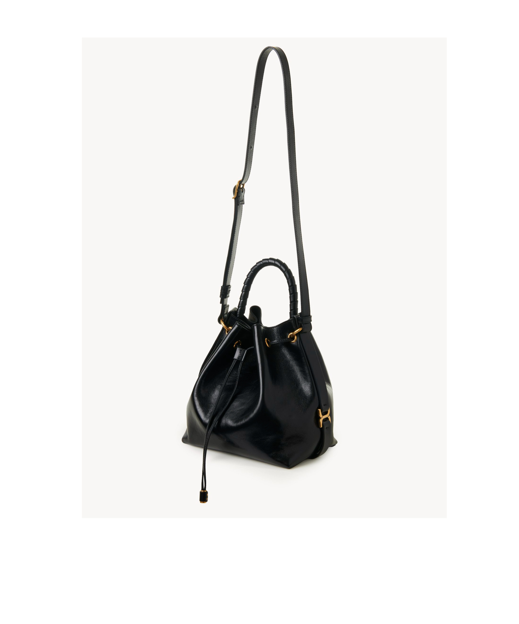 Chloé Marcie Bucket Bag In Shiny Calfskin In Black