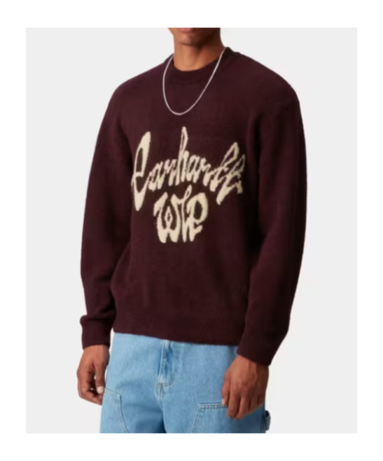 Carhartt Long Sleeve Ribbed Cuff Crew Neck Sweater In Red