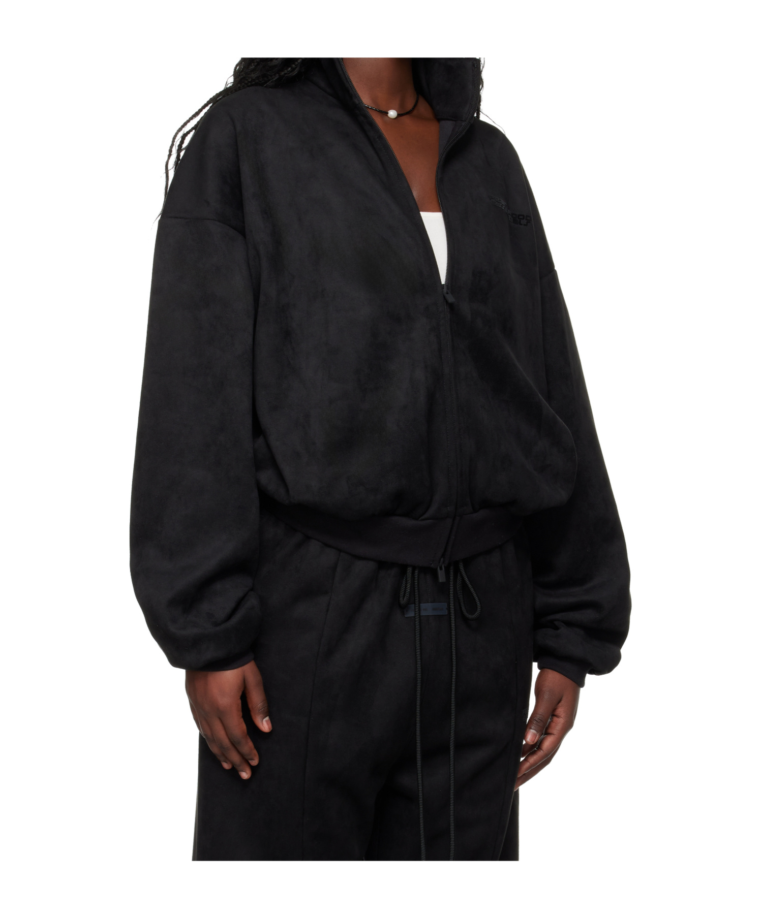 Essentials Black Holiday Faux-suede Fleece Vintage Track Jacket In Black