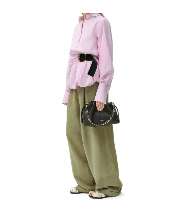 Loewe Wide-leg Trousers With Belt Loops And Back Pocket In Green