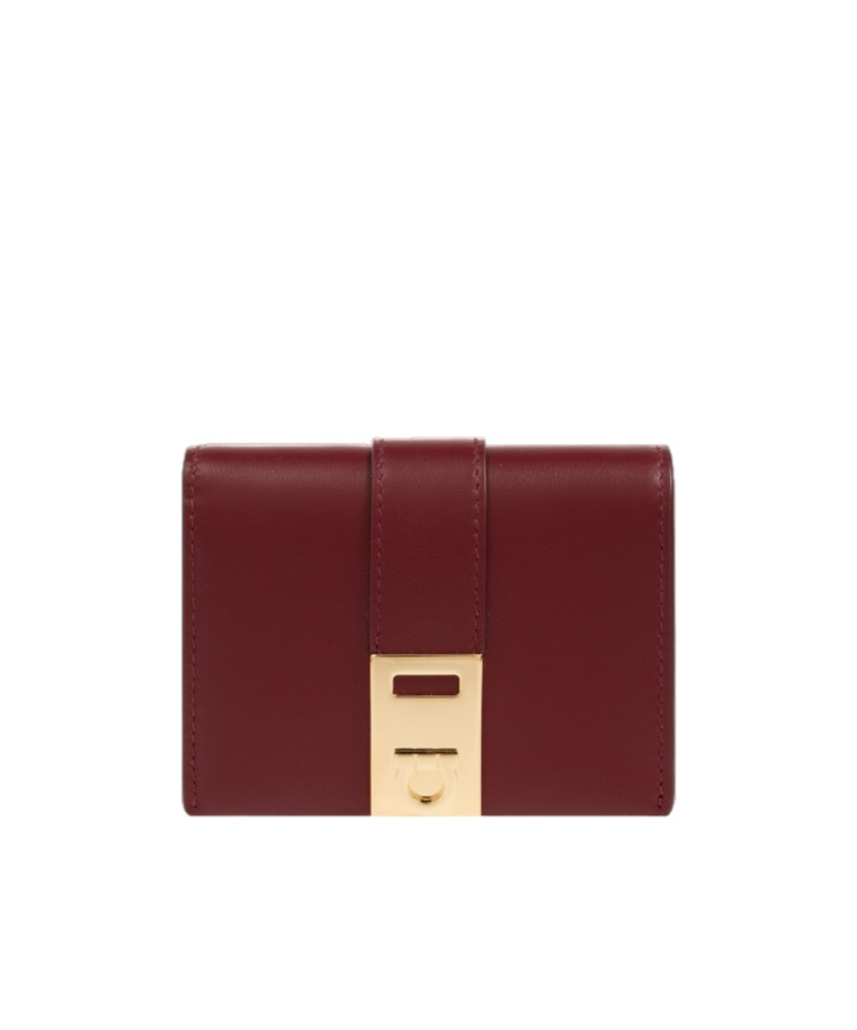 Ferragamo Hug Compact Bi-color Leather Wallet In Burgundy