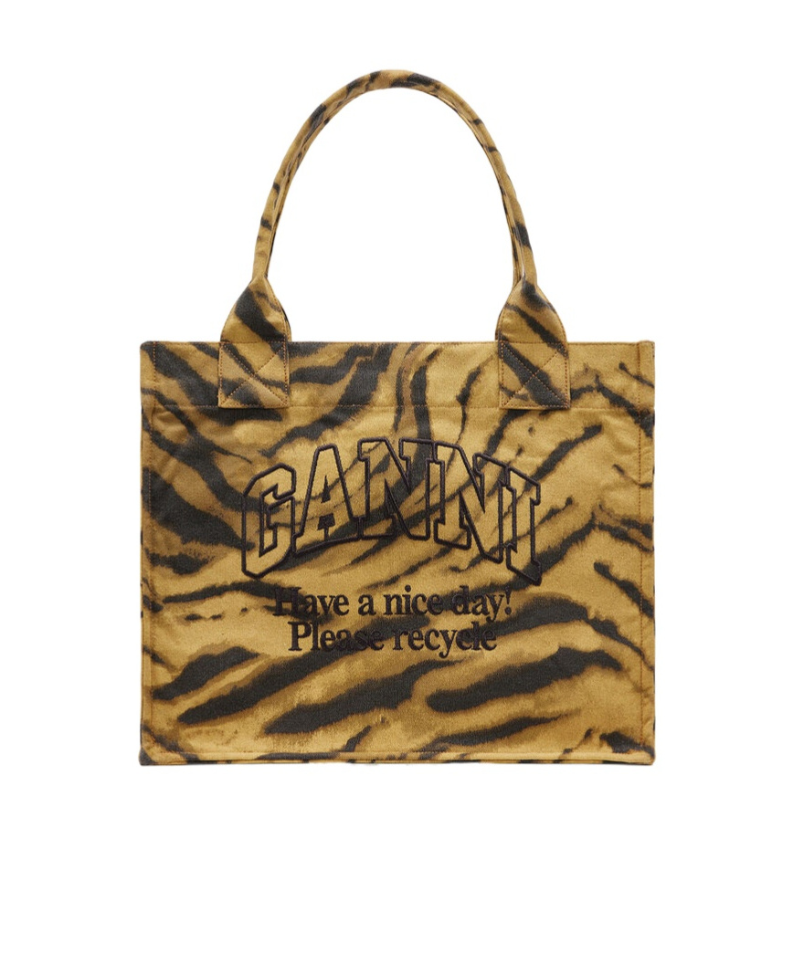 Ganni Large Tote Bag Made From Recycled Cotton In Brown