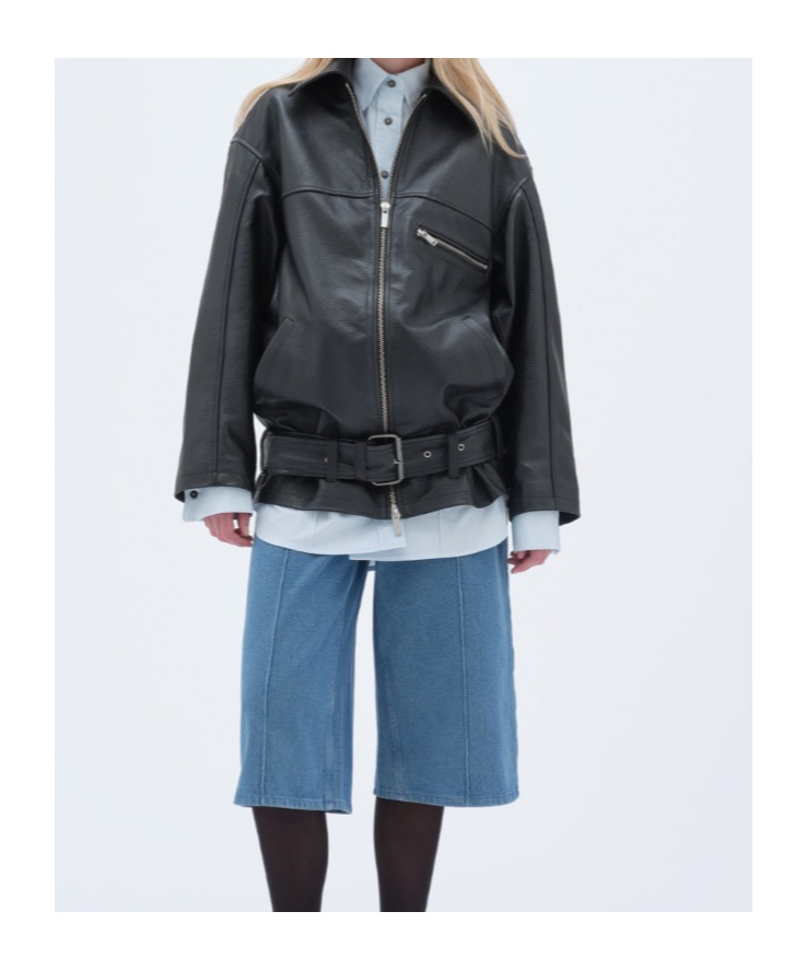 Remain Birger Christensen Black Oversize Leather Jacket In Black