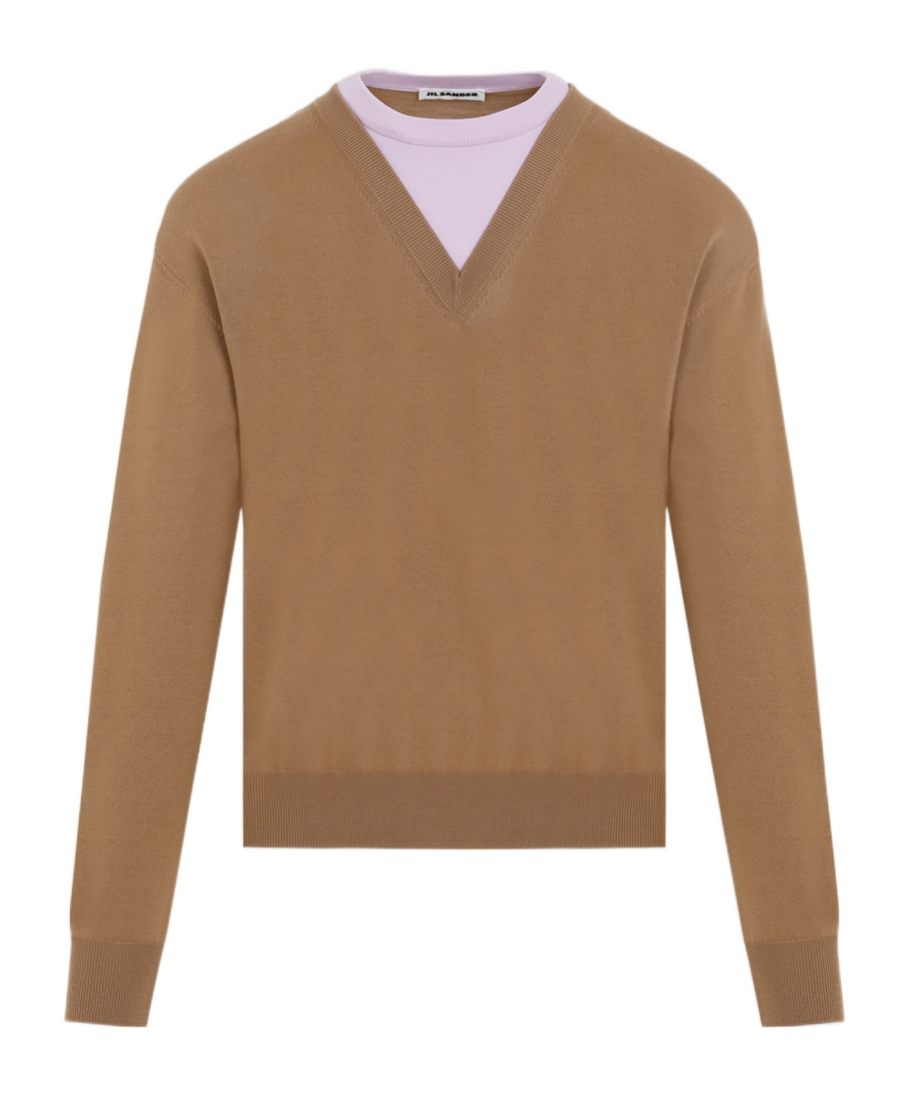 Jil Sander Layered V-neck Jumper In Brown