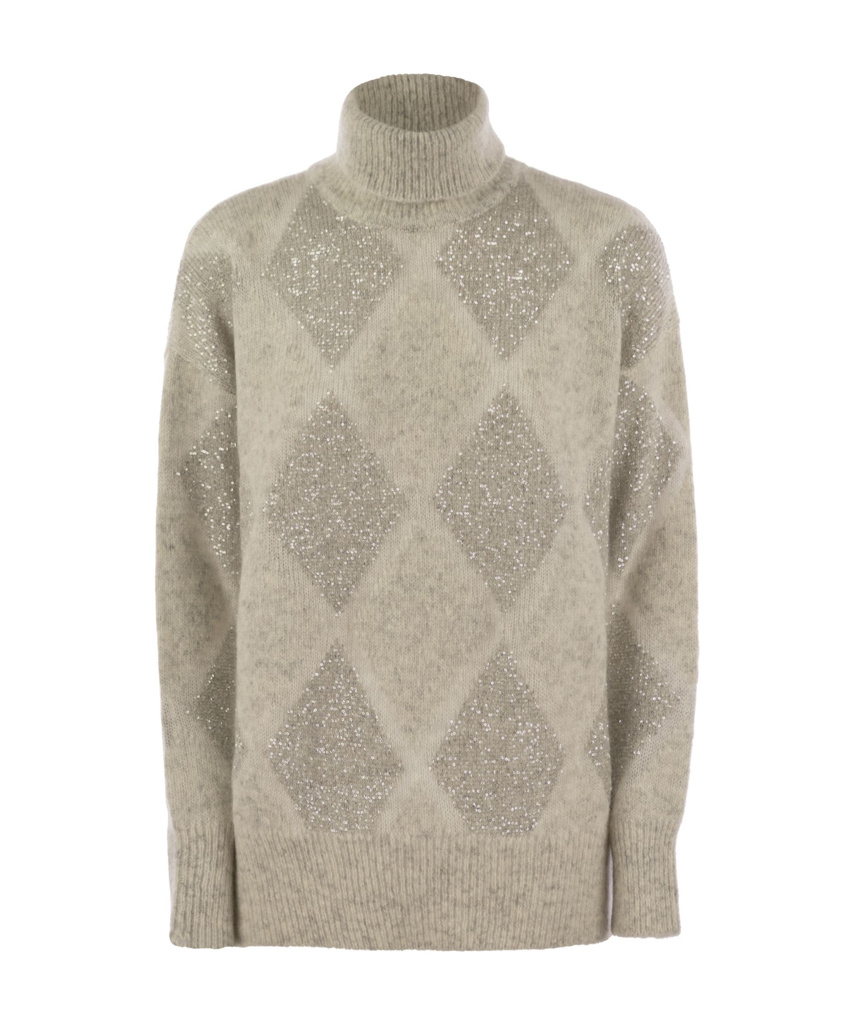 Brunello Cucinelli Dazzling Argyle Wool And Mohair Sweater In Nude