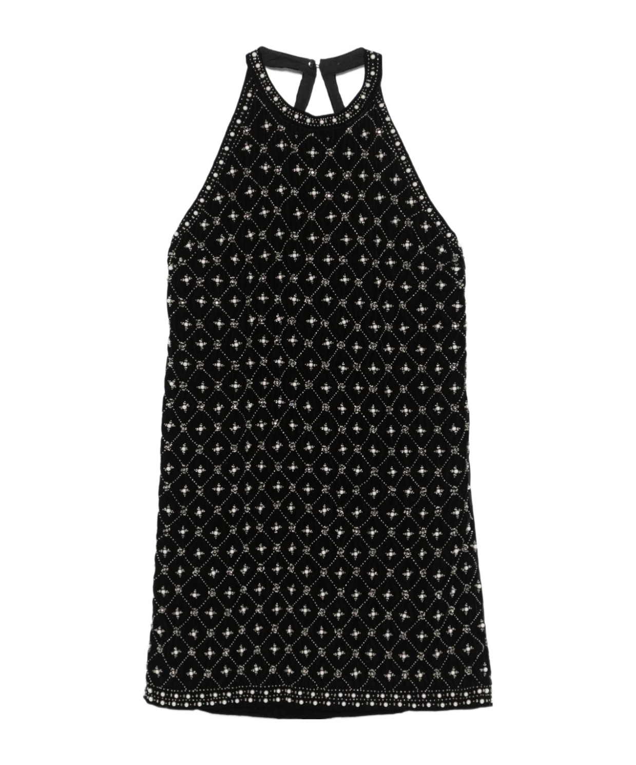 Shop Twinset Crystal-embroidered Velvet Mini Dress In Black