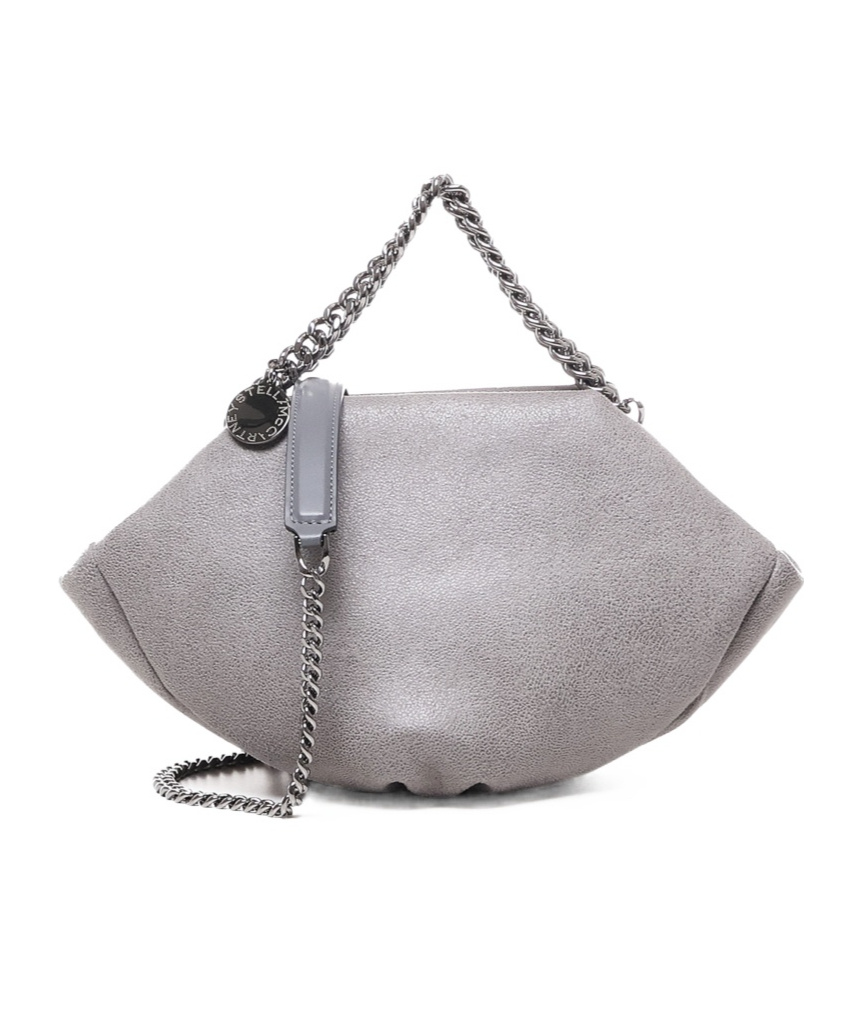 Stella Mccartney Falabella Double-chain Handle Shaggy Deer Bag In Gray