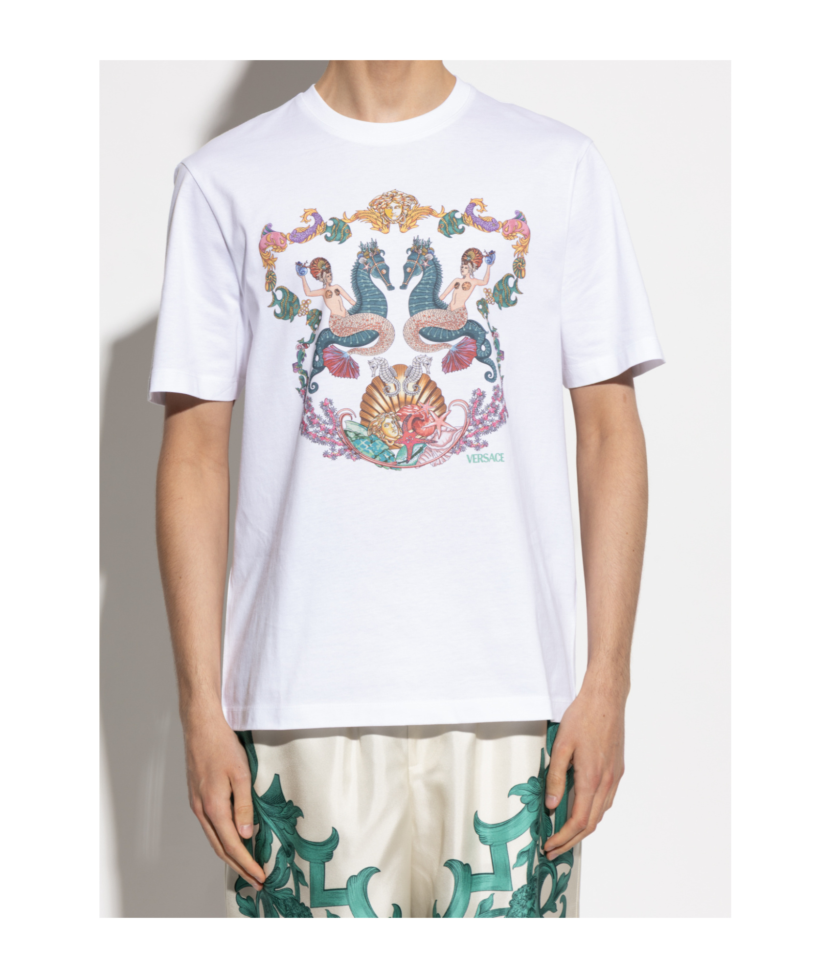 Versace Crew Neck Graphic Print Short Sleeves In White