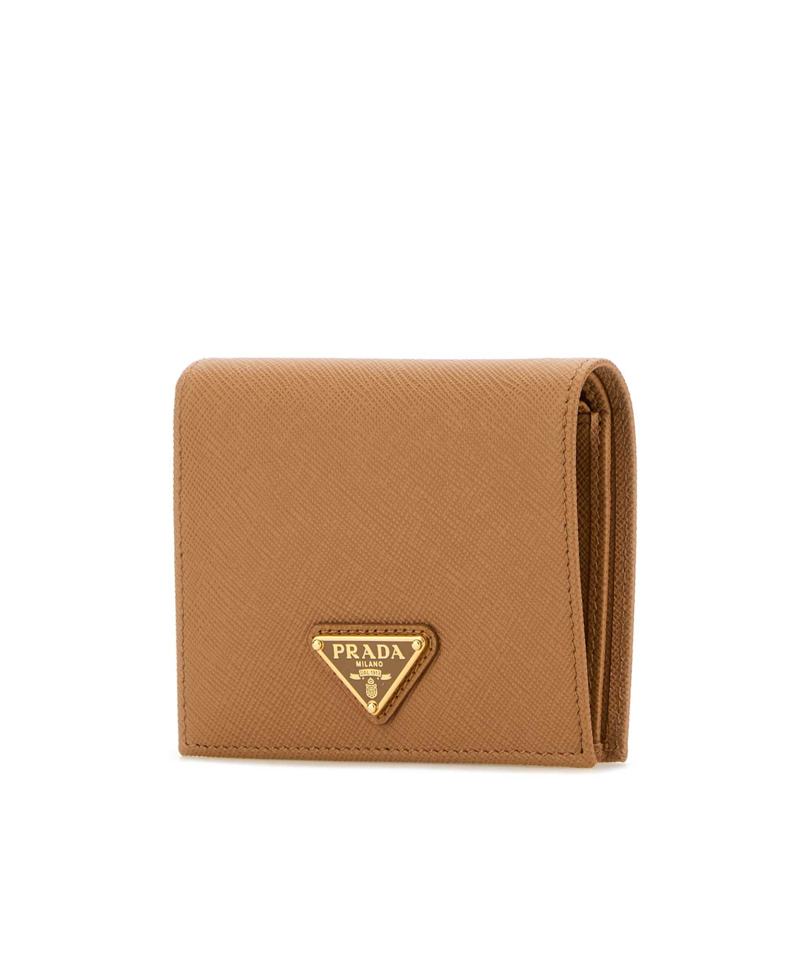 Prada Enamel Triangle-logo Leather Wallet In Brown