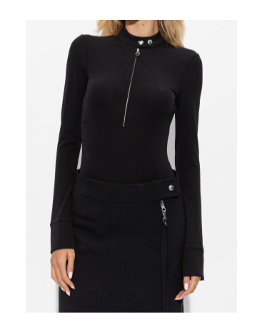 Courrèges Biker Logo-embroidered Stretch-crepe Bodysuit In Black