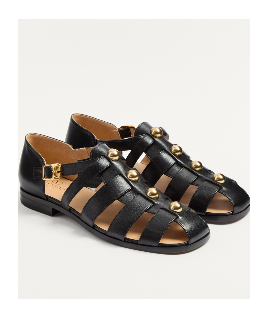 Valentino Studshield Fisherman Sandals In Calf Leather In Black
