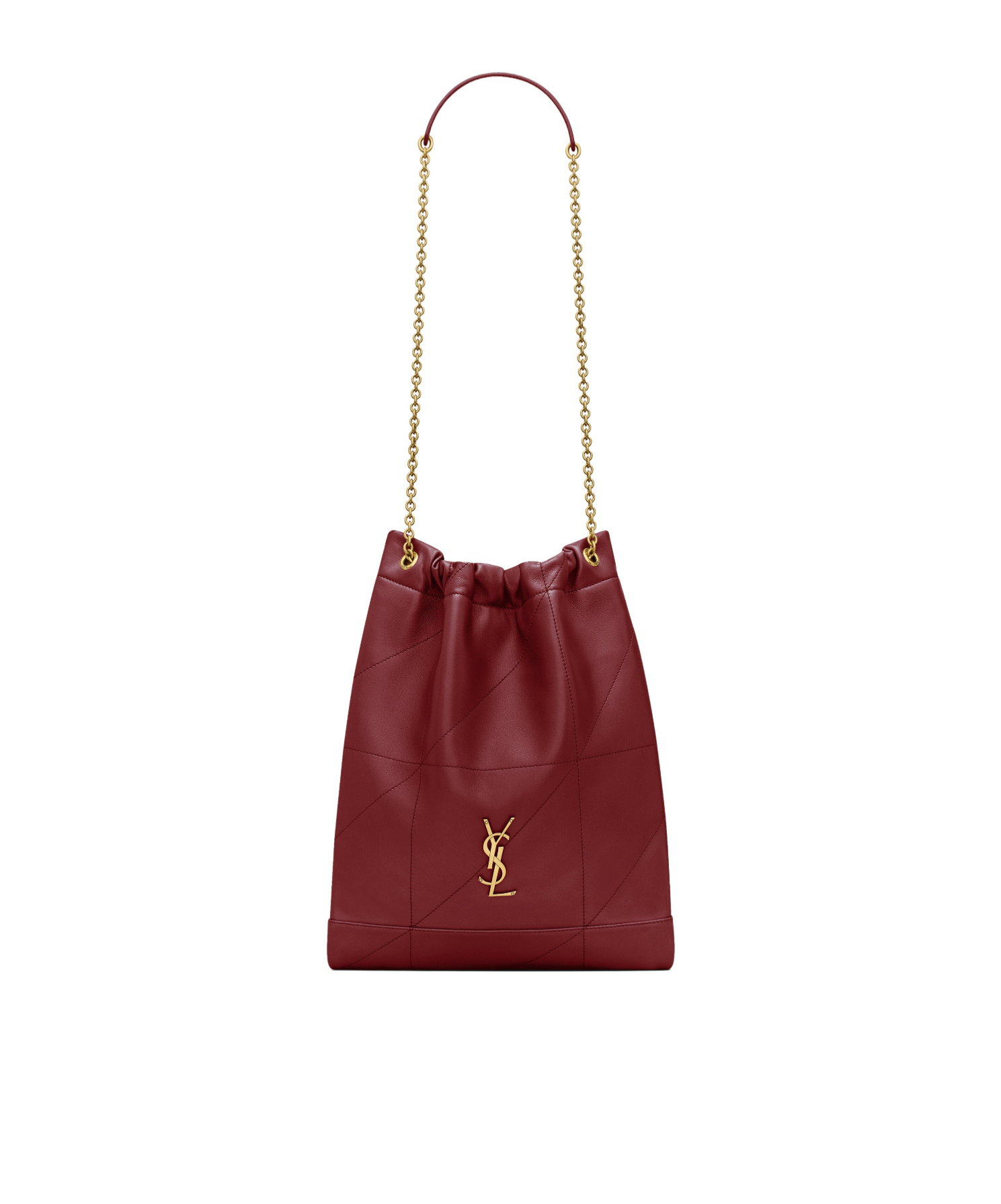 Saint Laurent Drawstring Chain Shoulder Bag In Burgundy