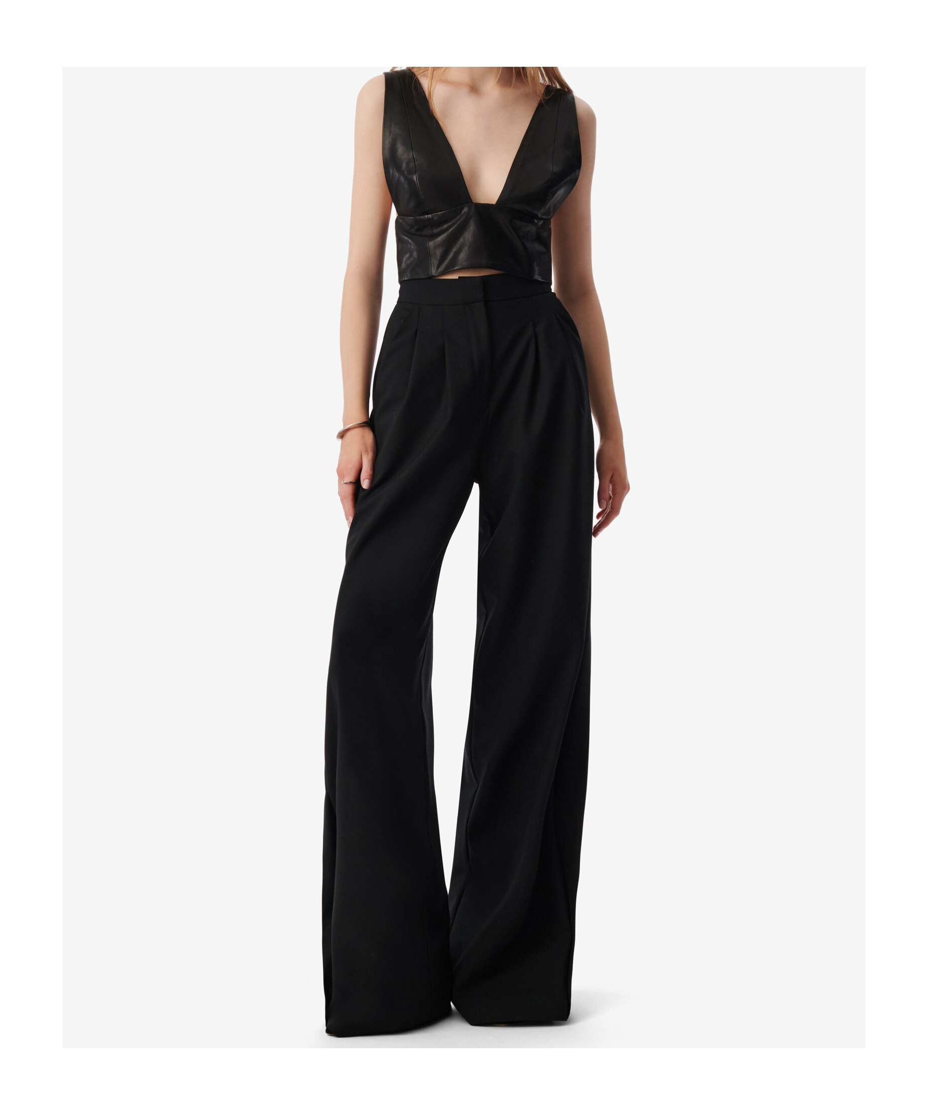 Iro Womens Bla01 Jeon Pleated Wide-leg Mid-rise Wool-blend Trousers In Black
