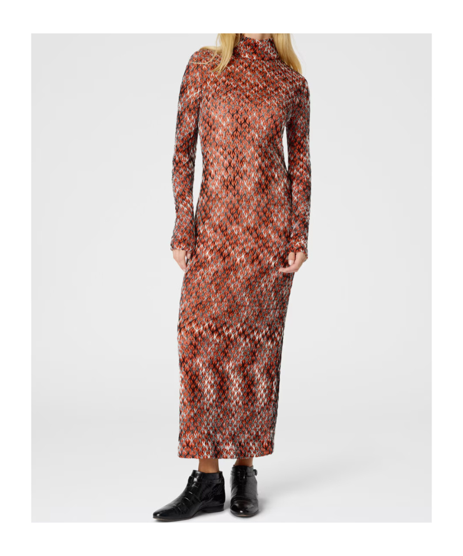 Missoni Long-sleeve Patterned Midi Dress In Red