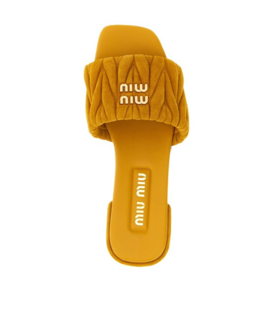 Miu Miu Women Mustard Suede Slippers In Orange