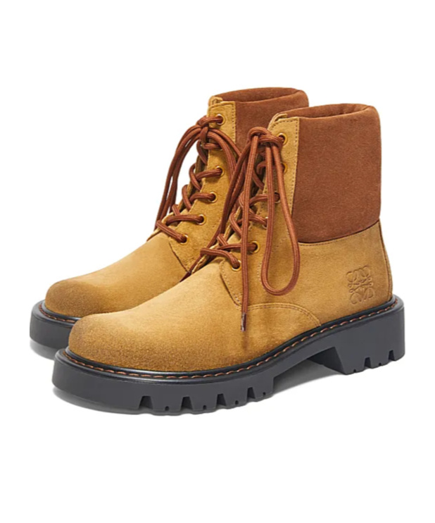 Loewe Sierra Military Ankle Boots In Suede In Brown